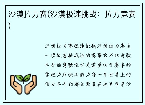 沙漠拉力赛(沙漠极速挑战：拉力竞赛)